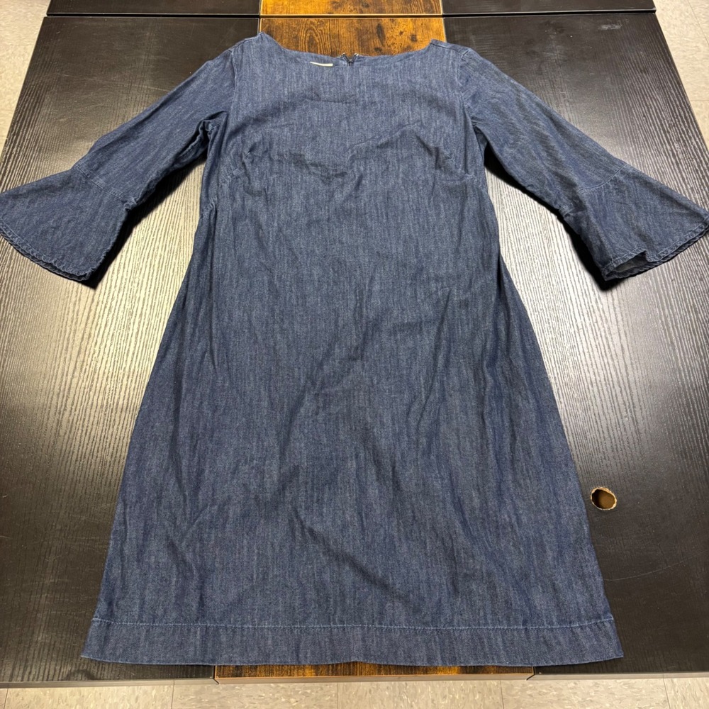 Talbots Denim Shift Dress Womens 4 Blue Cotton Bell Sleeve Boat Neck Y2K Country